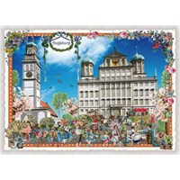 Städte-Postkarte, Augsburg Rathausplatz (Quer)
