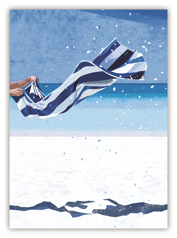 Blue and white striped beach towel, o.T. (hoch)