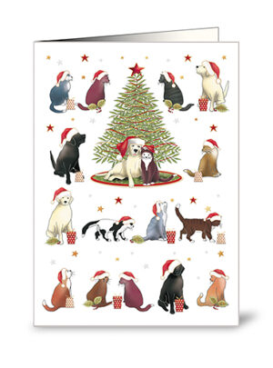 Dog and cat with christmas tree