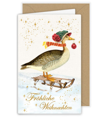 Fröhliche Weihnachten - Gans auf Schlitten (WF-Mini)