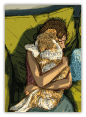 Cuddling with a dog, o.T. (hoch)