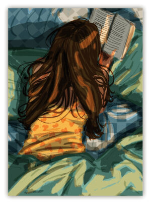 Girl reading in bed, o.T. (hoch)