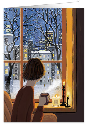 woman drinking coffee by the window