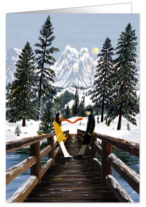 couple chatting on a bridge