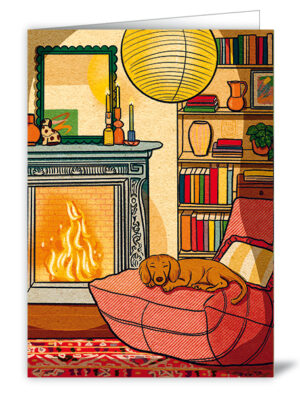 Dog sleeping in front of the fireplace